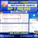BUKTI JP JOKER768 SUGAR RUSH 1000 RP 7.500.000 WD AUTO LUNAS